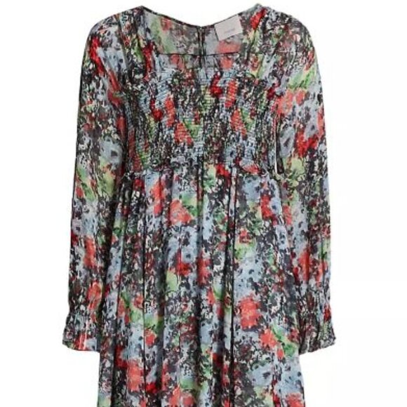 Cinq à Sept NWT Leigh Floral Print Ruffle Maxi Dress Size 4 Smocked Slit Sleeve - Picture 2 of 14